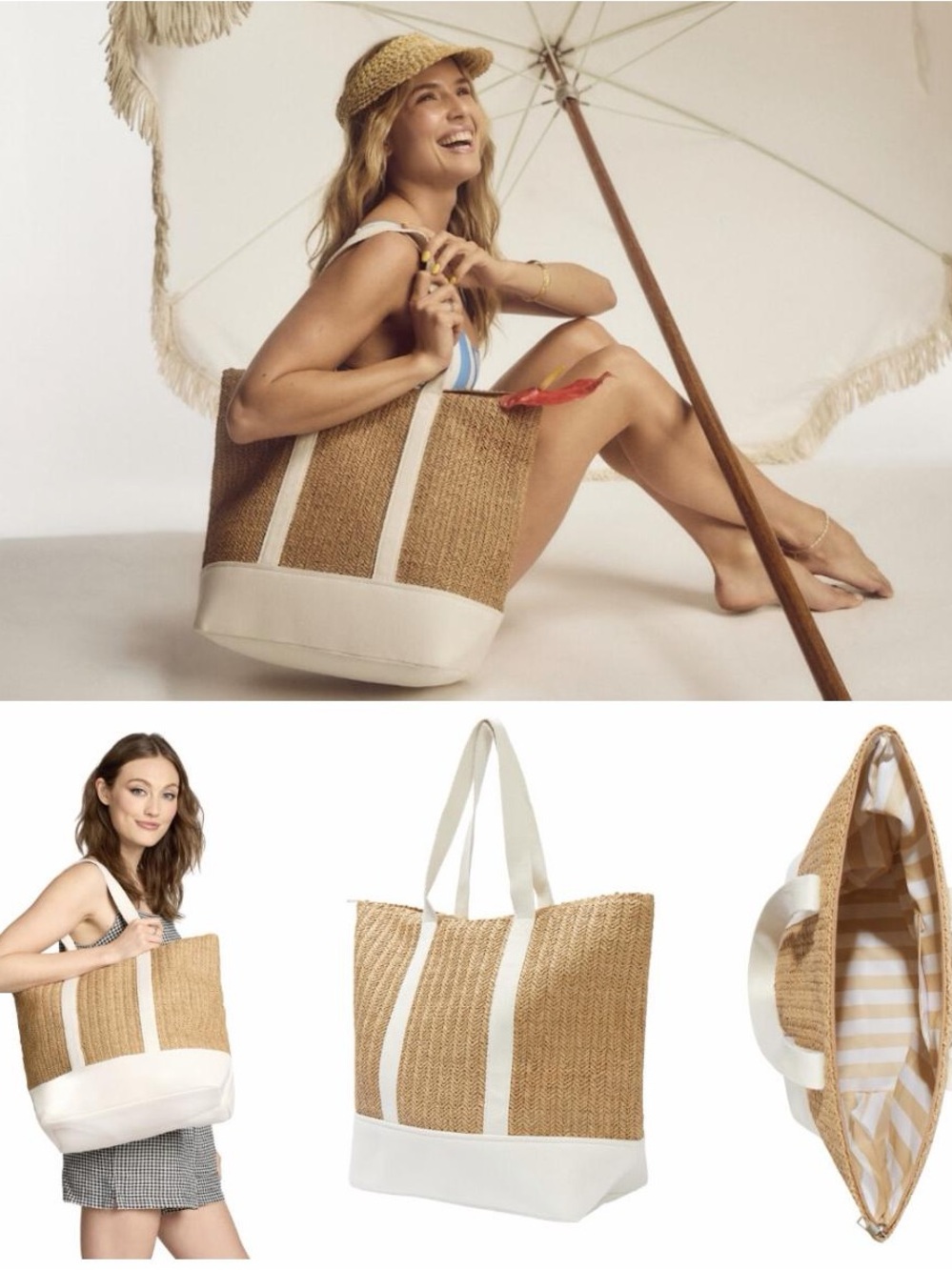 Show Me Your MuMu Tan Woven Tote with Cream Trim